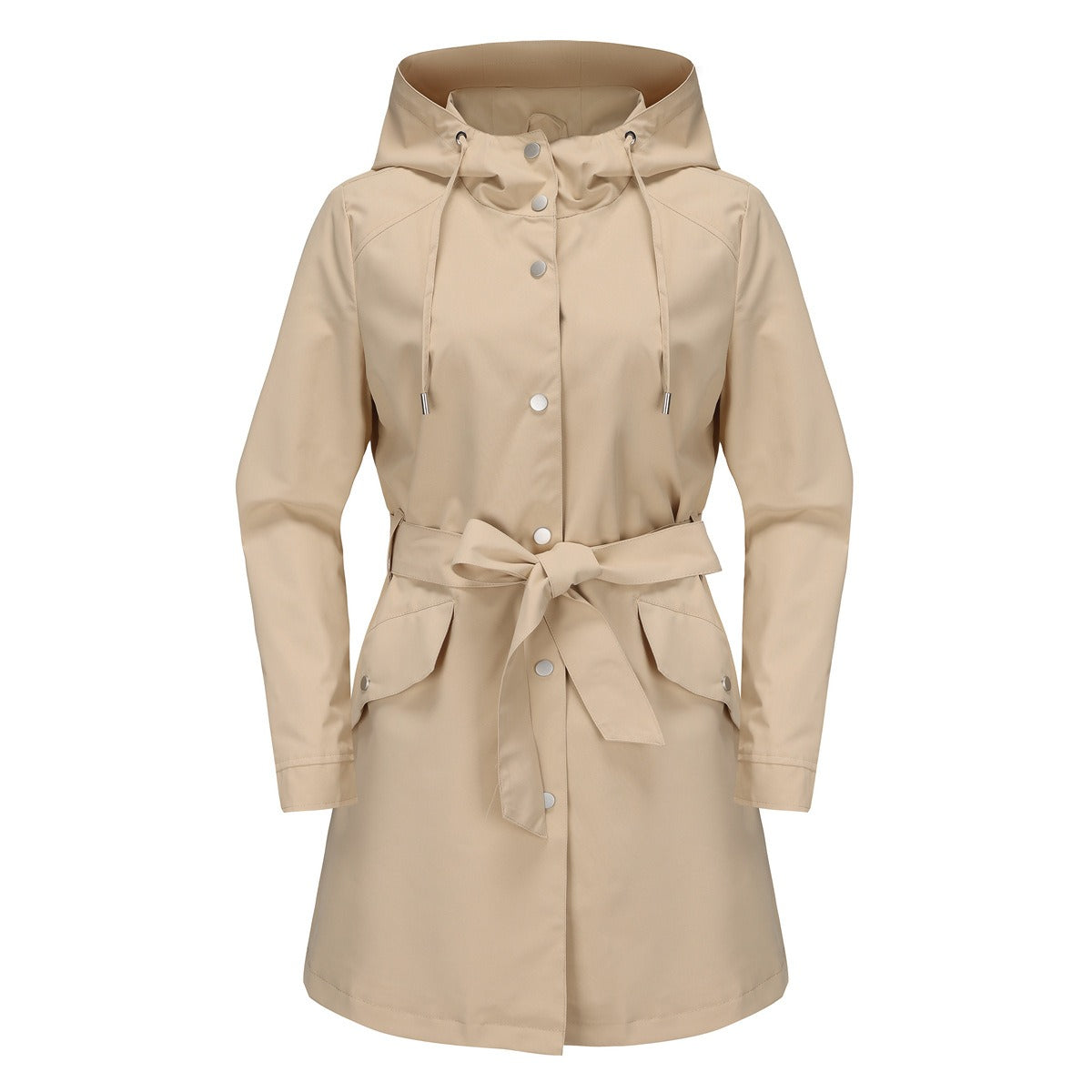 Women's Windbreaker – Water-Repellent – Drawstring Hood – Belted Waist – Breathable Fit