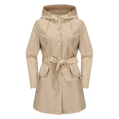 Women's Windbreaker – Water-Repellent – Drawstring Hood – Belted Waist – Breathable Fit