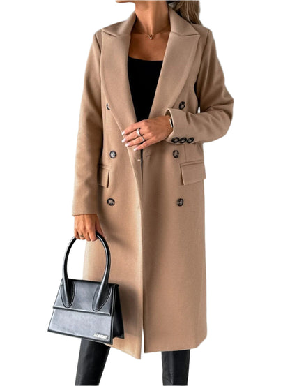 Women's Trench Coat – Tailored Fit – Wool Blend – Double-Breasted – Knee-Length