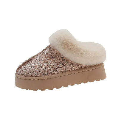 Women's Snow Boots – Sequin Details – Fur-Lined Interior – Thick Sole – Ankle Height
