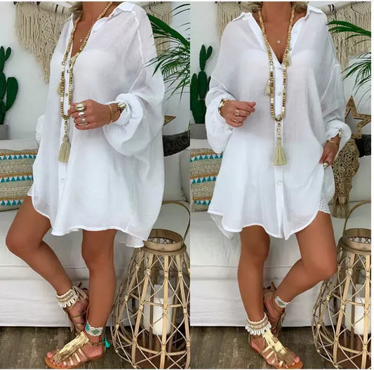 Women's blouse with long sleeves – Oversized fit – Linen and cotton – Relaxed style