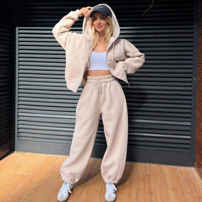 Women's Tracksuit – Oversized Fit – Soft Cotton Fleece – Zipper and Drawstring