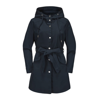 Women's Windbreaker – Water-Repellent – Drawstring Hood – Belted Waist – Breathable Fit
