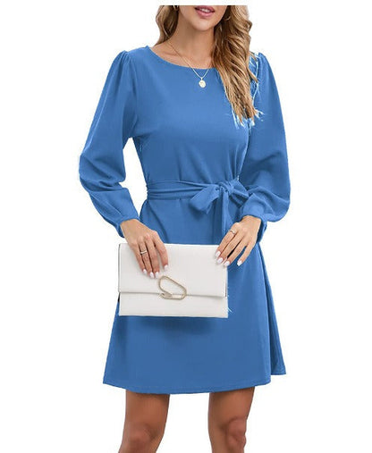 Dress woman midi – Slim fit – Puff sleeves – Tie belt – Business casual