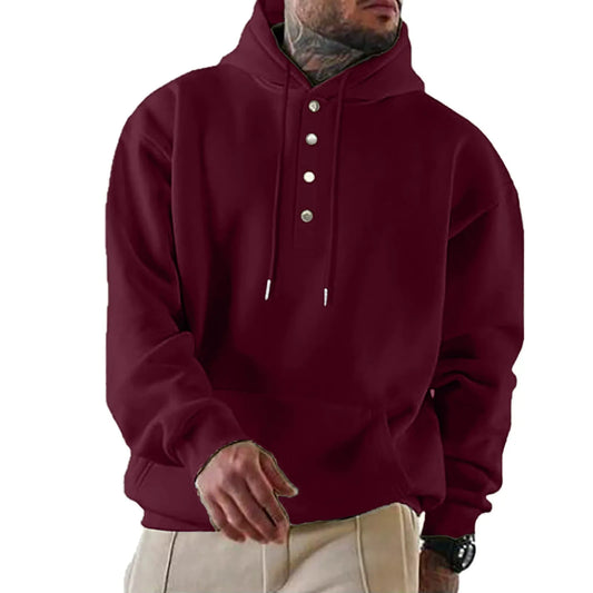 Men's Hoodie – Loose Fit – Fleece – Button Opening – Everyday Use