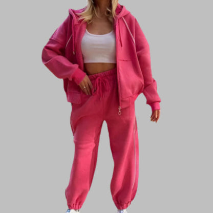 Women's Tracksuit – Oversized Fit – Soft Cotton Fleece – Zipper and Drawstring