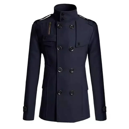 Men's Coat – Wool – Slim Fit – Double-Breasted – Military Style – Mid-Length