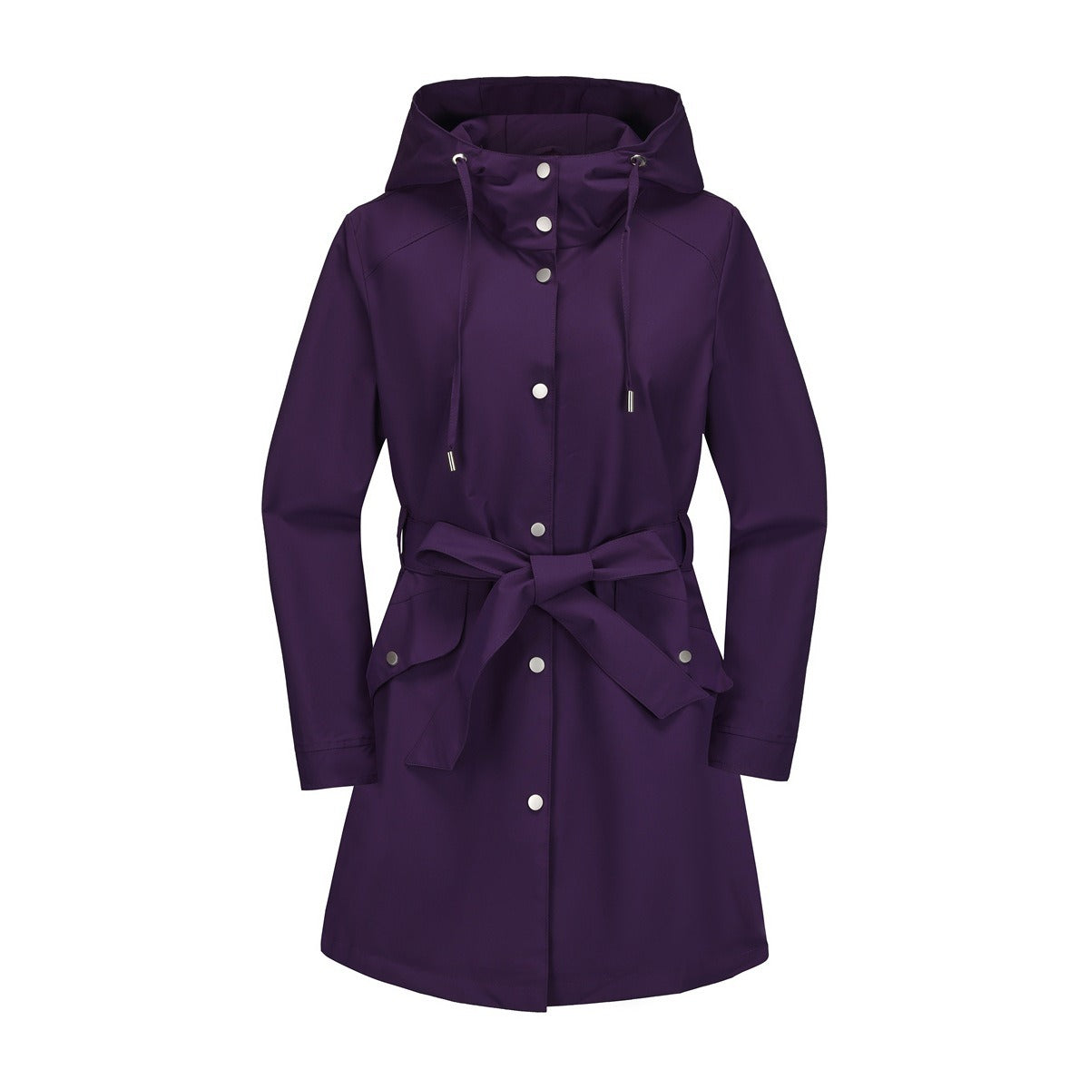 Women's Windbreaker – Water-Repellent – Drawstring Hood – Belted Waist – Breathable Fit