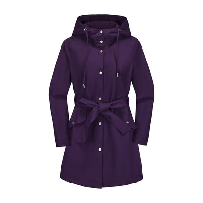 Women's Windbreaker – Water-Repellent – Drawstring Hood – Belted Waist – Breathable Fit