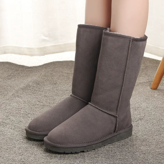 Women's Knee-High Boots – Suede Look – Faux Fur Lining – Comfort Fit – Flat Sole