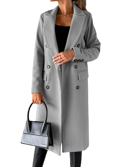 Women's Trench Coat – Tailored Fit – Wool Blend – Double-Breasted – Knee-Length