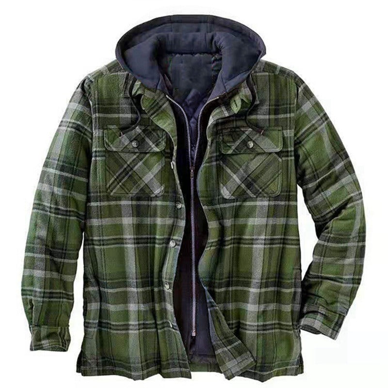 Men's Shirt Jacket – Relaxed Fit – Quilted Lining – Hood – Flannel Checkered