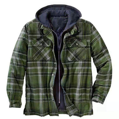 Men's Shirt Jacket – Relaxed Fit – Quilted Lining – Hood – Flannel Checkered
