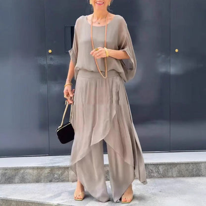 Women's Pantsuit – Loose-fitting Top – Breathable Split Pants – Chiffon Two-piece Set