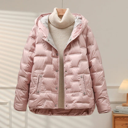 Women’s Jacket - Quilted - Woven Fabric - Attached Hood - Snap Button Closure