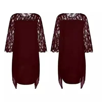 Dress woman midi – Chiffon – Lace details – Asymmetric hem – 3/4 sleeve – Loose fit