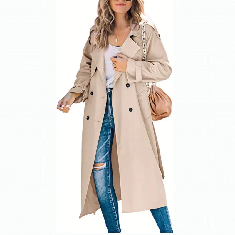 Women's trench coat – relaxed fit – double-breasted – wide collar – long model
