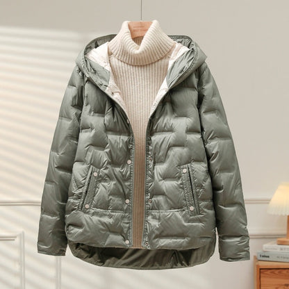 Women’s Jacket - Quilted - Woven Fabric - Attached Hood - Snap Button Closure