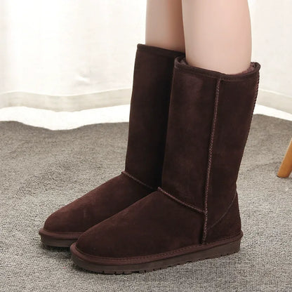 Women's Knee-High Boots – Suede Look – Faux Fur Lining – Comfort Fit – Flat Sole