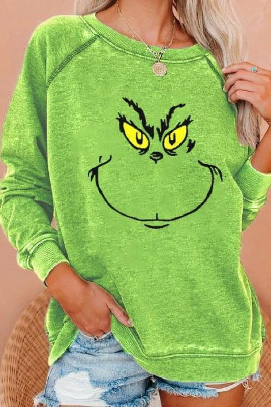 Women's Sweater – Relaxed Fit – Cotton Blend – Graphic Print – Crew Neck Long Sleeve