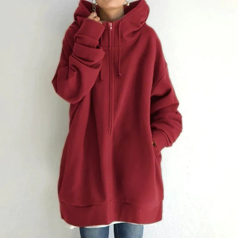 Women's Hoodie – Oversized Fit – Fleece Lined – Zipper – Casual Style
