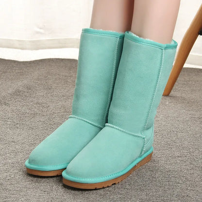 Women's Knee-High Boots – Suede Look – Faux Fur Lining – Comfort Fit – Flat Sole