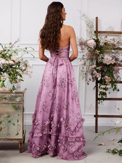 Dress for Women – A-line Maxi – Halterneck – Pearl Details – Flowers and Ruffles
