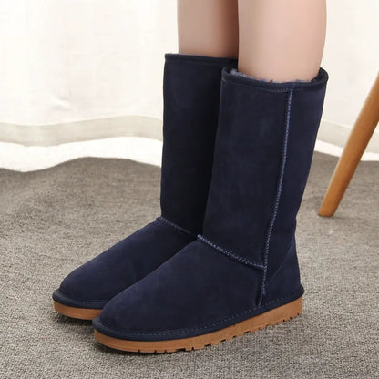 Women's Knee-High Boots – Suede Look – Faux Fur Lining – Comfort Fit – Flat Sole