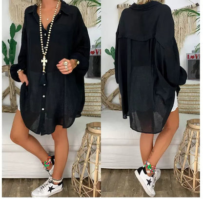 Women's blouse with long sleeves – Oversized fit – Linen and cotton – Relaxed style