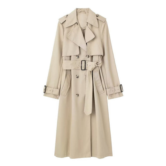 Women's Trench Coat – Slim Fit – Cotton – Double-Breasted – Belted Waist – Long-Sleeved