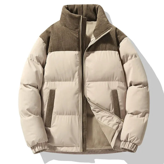 Men's Puffer Jacket – Oversized Fit – Quilted Design – Corduroy Collar – Zipper