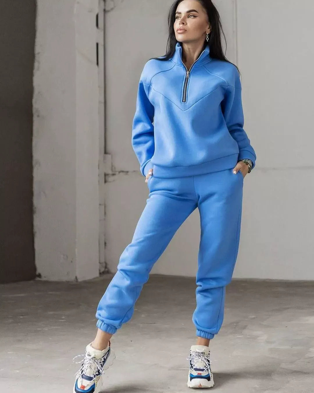 Women's Loungewear Set – Fleece – Relaxed Fit – Hoodie with Half-Zip – Joggers