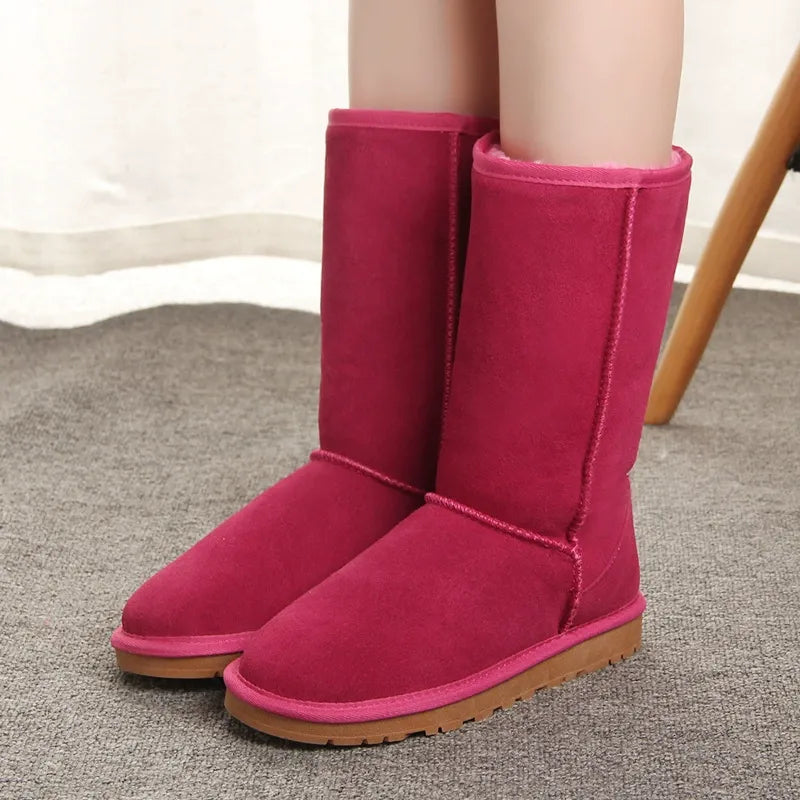 Women's Knee-High Boots – Suede Look – Faux Fur Lining – Comfort Fit – Flat Sole