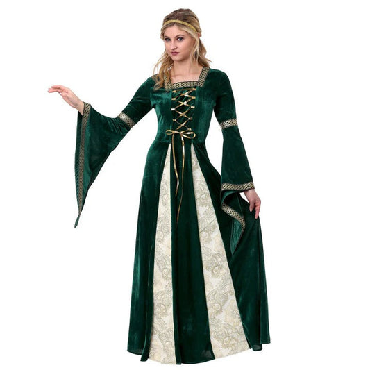 Dress for Women – Costume – Velvet Fabric – Lace-up Waist – Bell Sleeves – Maxi Length