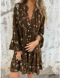 Dress Woman – Flattering Wide Fit – Lace Sleeves – Layered Hem – Metallic Decoration
