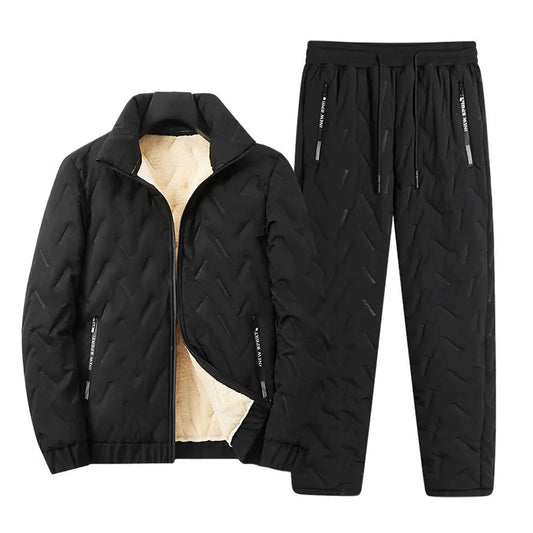 Men's Coat and Pants Set – Quilted Texture – Sheepskin Lined – Relaxed Fit