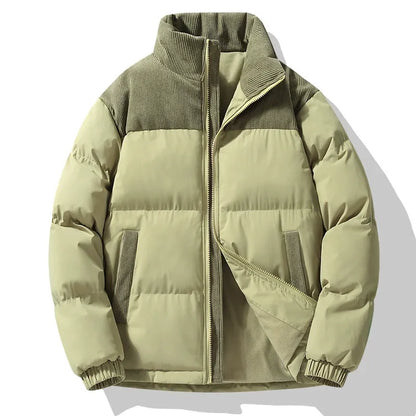 Men's Puffer Jacket – Oversized Fit – Quilted Design – Corduroy Collar – Zipper