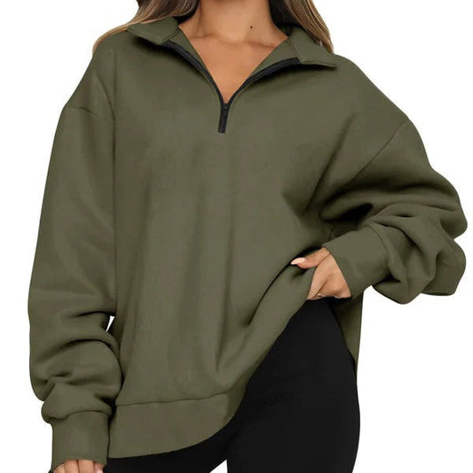 Women's Sweater – Oversized Fit – Soft Cotton – High Neck with Short Zipper