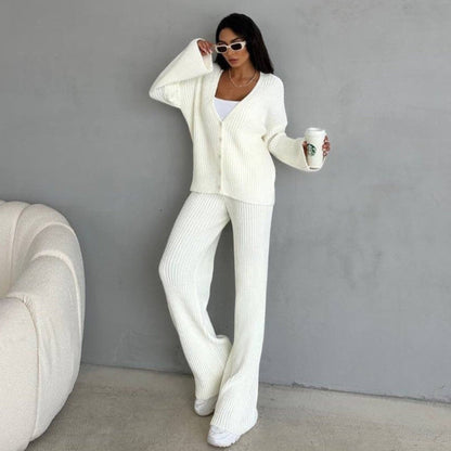 Women's Loungewear Set – Knitted Ribbed Texture – Oversized Fit – Wide Sleeves