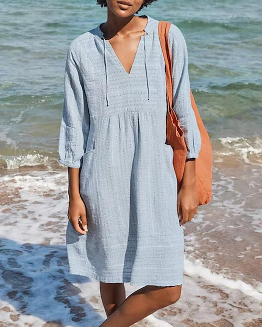 Dress for Women – Resort Style – Relaxed Fit – V-Neck – Breathable Natural Fiber