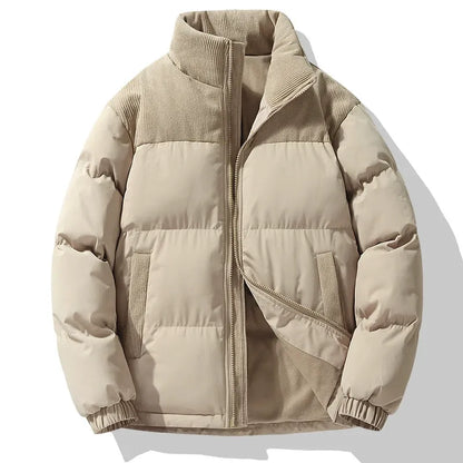 Men's Puffer Jacket – Oversized Fit – Quilted Design – Corduroy Collar – Zipper