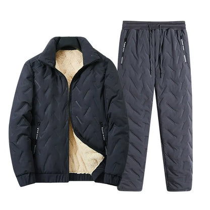 Men's Coat and Pants Set – Quilted Texture – Sheepskin Lined – Relaxed Fit