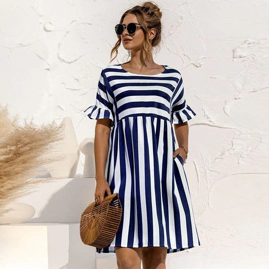 Dress woman – relaxed fit – A-line – ruffle sleeves – breathable fabric