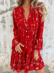 Dress Woman – Flattering Wide Fit – Lace Sleeves – Layered Hem – Metallic Decoration