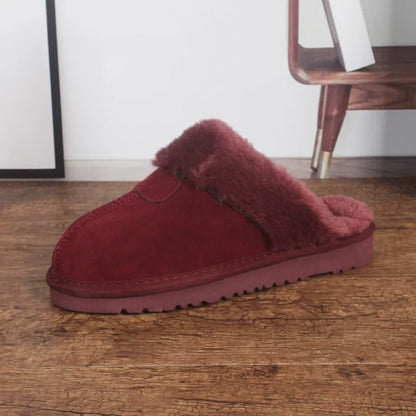 Women's Slippers – Cowhide Upper – Fur-lined Inside – Open Heel – Indoor Use