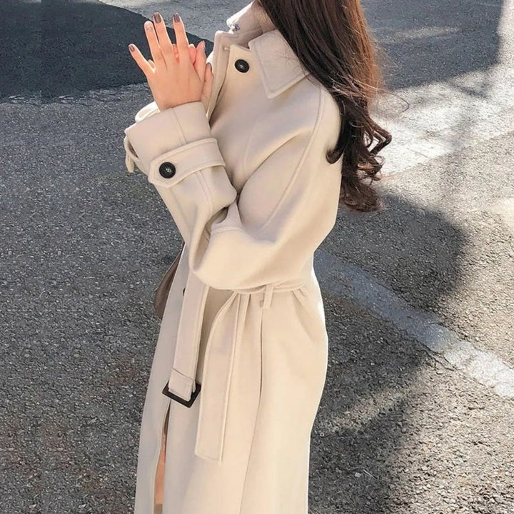 Women's Trench Coat – Wool Blend – Relaxed Fit – Double-Breasted – Full Length