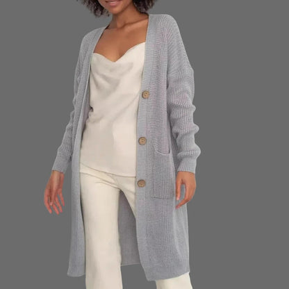 Women's Long Cardigan – Soft Knit – Relaxed Fit – Buttons – With Pockets