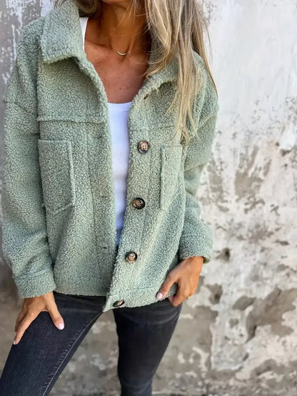 Women's Coat – Oversized Fit – Plush Texture – Button Front – Relaxed Style
