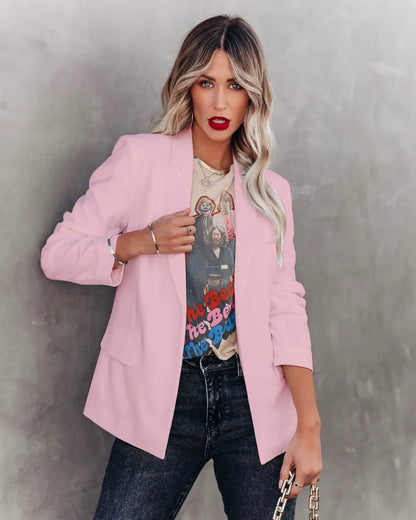 Women's Blazer – Tailored Fit – Open Front – Classic Lapel – Mid-Length