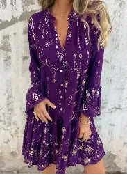 Dress Woman – Flattering Wide Fit – Lace Sleeves – Layered Hem – Metallic Decoration